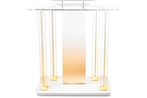 Devloutt Acrylic Church Pilpits with Wheels, 46'' Church Podium with 15 Colors RGB LED Lights,Podium Stand Lecterns Pulpits for Church, Wedding, Concert Speech, Classroom (40”L*17.7”W *46.6”H)