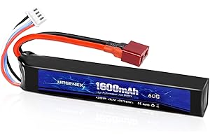 URGENEX Airsoft Battery 11.1V 1600mAh 60C High Discharge Rate Lipo Battery Pack with Dean-Style T Plug Rechargeable 3S Lipos Fit for Airsoft Model Guns