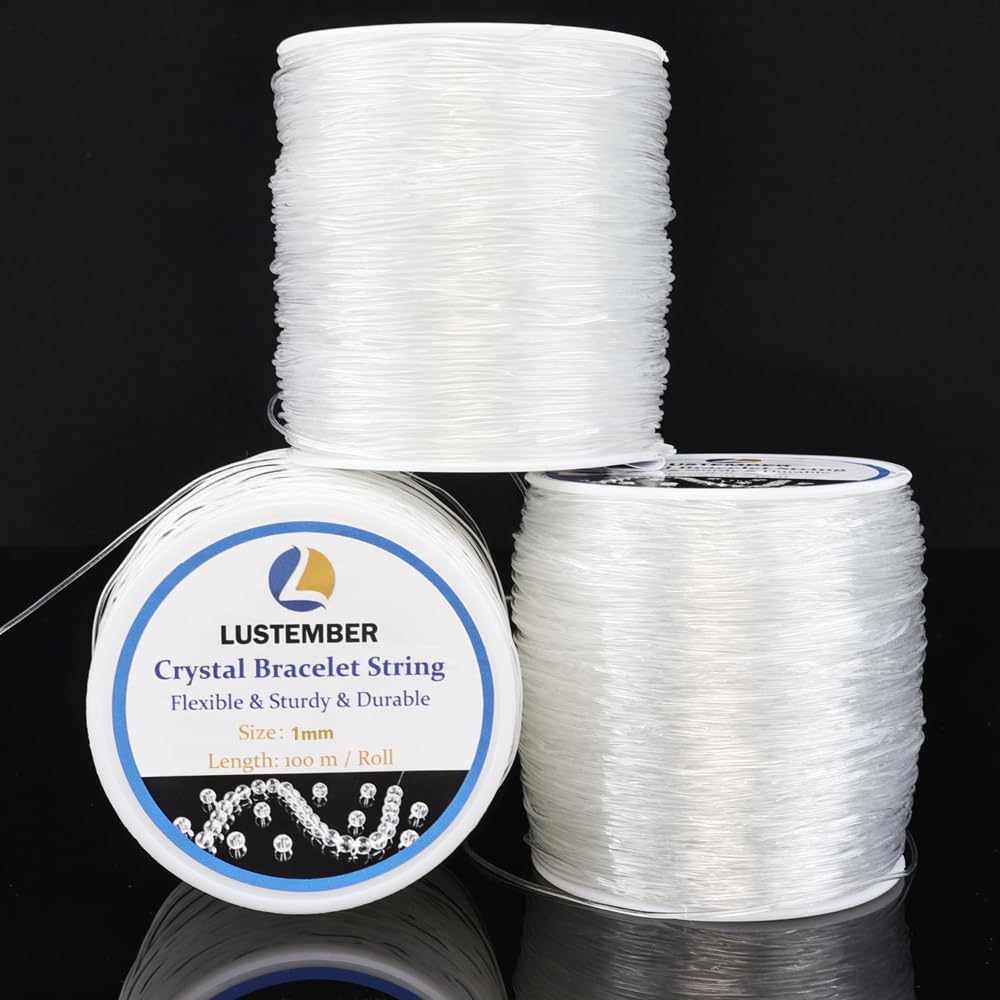 Photo 1 of 1 mm Stretchy Bracelet String, 3 Rolls Durable Elastic String, Clear Bead Cord for Bracelets, Necklaces, Beading, and Jewelry Making (300 m)