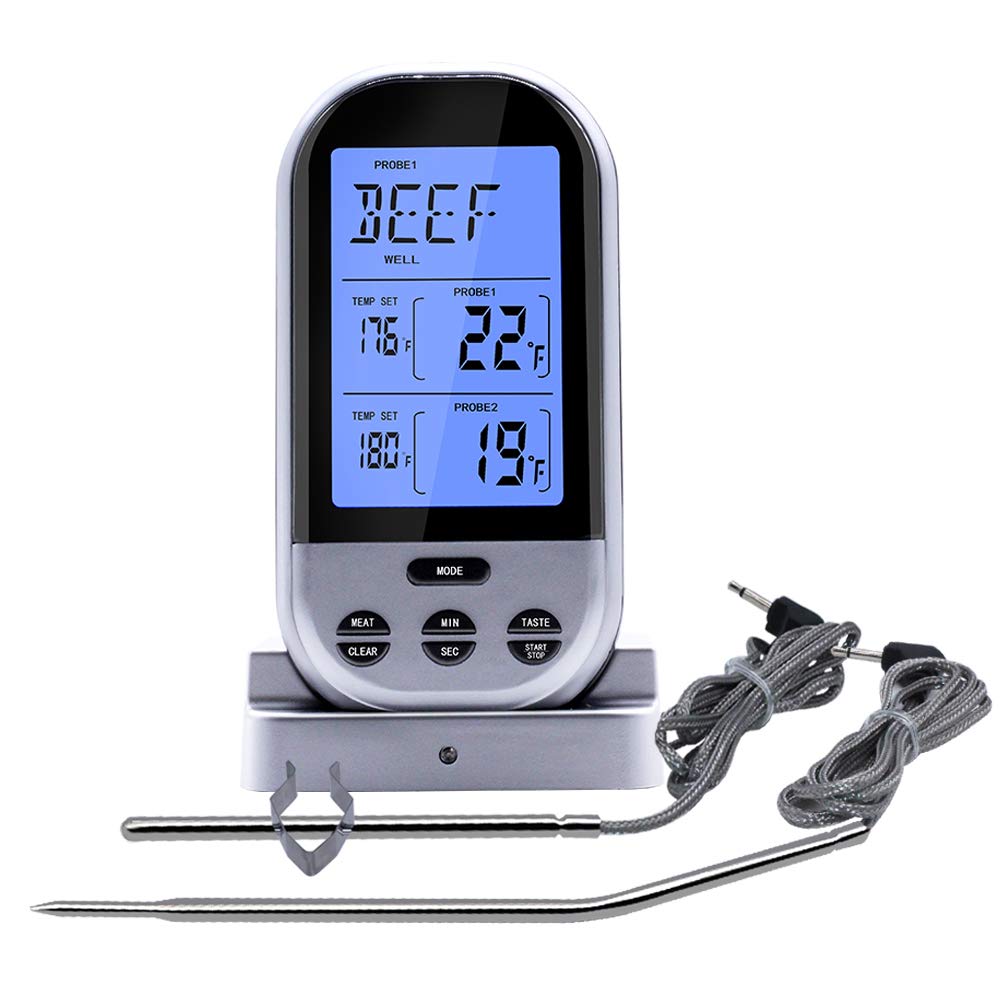 DollaTek Wireless dual-needle barbecue thermometer Kitchen meat thermometer - silver and gray
