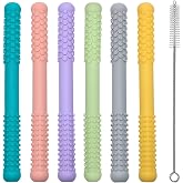 Hollow Teething Tubes Toys for Babies Girls Boys, 6 Pack Silicone Baby Teether Toy Tube for Infants with Nursing Biting Chewing, Chew Straws for Toddlers 6-12 Months (Style B)