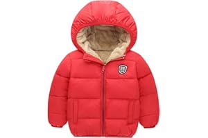 Happy Cherry Boys Girls Winter Thick Jacket Warm Fleece Fur Lining Zipper Hooded Windproof Coat Outwear for 1-7 Years