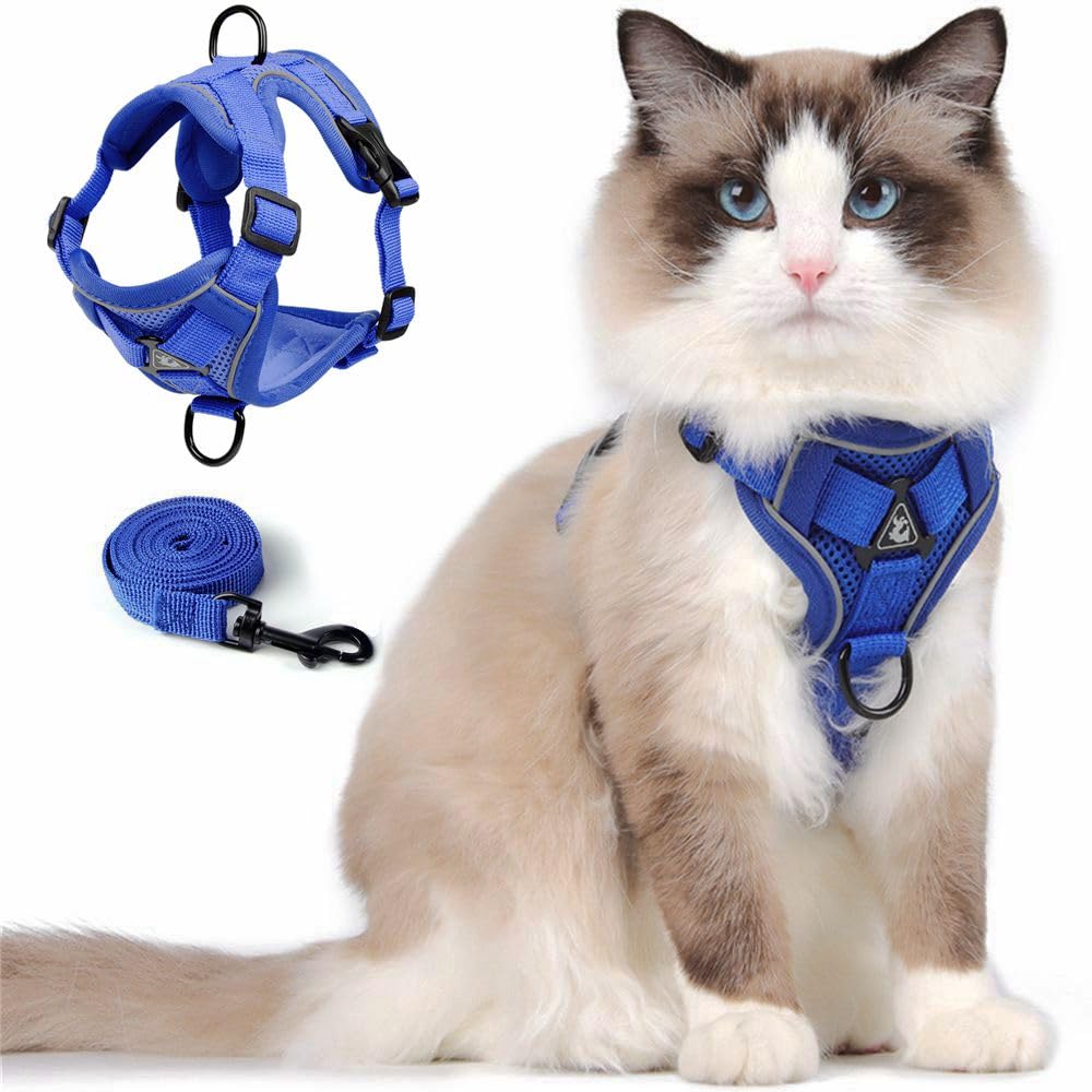 Cat Harness and Leash Set, Upgraded Escape Proof Adjustable Kitten Vest with Lead for Small Cat Outdoor Walking, Soft Breathable Mesh Jacket with Reflective Strips for Dark Night (S, Klein Blue) — image 1