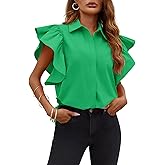 Tankaneo Womens Ruffle Button Down Shirts Cute Summer Short Sleeve Tops Blouse