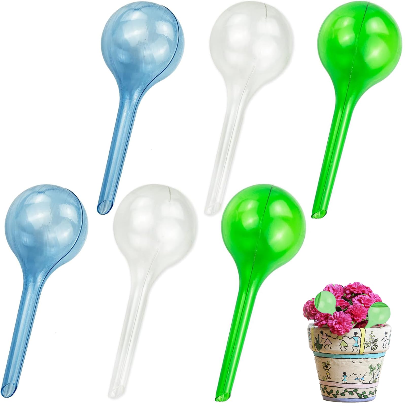 6 Pack Automatic Watering Bulbs, Automatic Self-Watering Globes Tools Set, 5cm Self Watering Globes Automatic Plant Waterer Indoor, for Indoor and Outdoor Plants(Green+White)