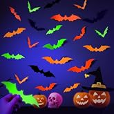 LOLStar Glow Halloween Bat Stickers, Neon Bat Wall Decals, 72PCS, 4 Sizes | Halloween Decorations, Glow in The Dark, Fluorescent 3D Paper Bat Stickers, Neon Party Decor, DIY Wall Decal, Indoor, Outdoor