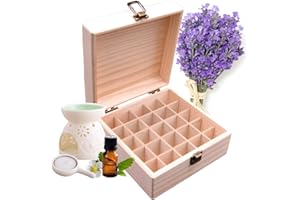 Pure Vie Essential Oil Wooden Storage Box Travel Display Presentation, Holds 25 Bottles for 5, 10, 15ml - Aromatherapy Organizer Nail Polish Fragrance Container - Keep Your Oils Safe & Space Saver