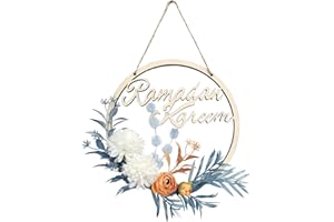 ELODIEAU Eid Ramadan Kareem Wreaths for Front Door, 10 Inches Artificial Small White Flowers Spring Hanging Wreath,Islam Mubarak Garland for Indoor and Outdoor Wall Window Home Party Decoration