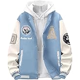 SHENHE Men's Letter Print Varsity Jacket Color Block Streetwear Bomer Baseball Jacket