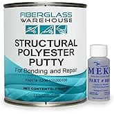 Structural Polyester Putty for Bonding and Repair - Filled with Fiberglass Fibers for Extra Strength. Patching, Filling or Bonding for Automotive and Marine Appliciations. (Quart)