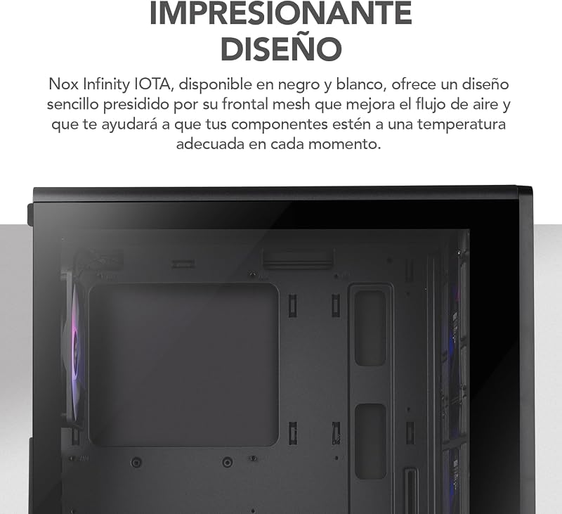 Infinity IOTA – ATX Mid-Tower | M-ATX | O ITX inclui 4 ventoinhas ARGB de 120mm, malha frontal, lado de vidro temperado, USB 3.0, suporte a GPU de 330mm, filtro magnético