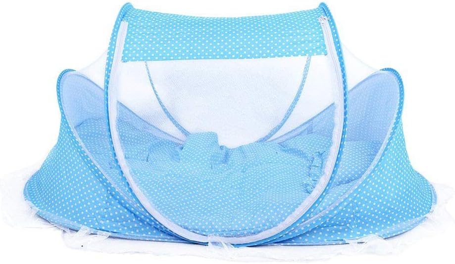 SMELOV ® Foldable Baby Travel Crib with Mosquito Net Not Need Installed,Baby Travel Cot Portable Baby Crib Mosquito Net Portable Baby Cots for 0-3 Years Old Baby,Blue
