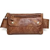 Unisex Slim Fanny Pack, Genuine Leather Waist Bag Bum Bag with Adjustable Strap, Vintage Chest Pack for Travel Running Hiking Climbing Daily Use