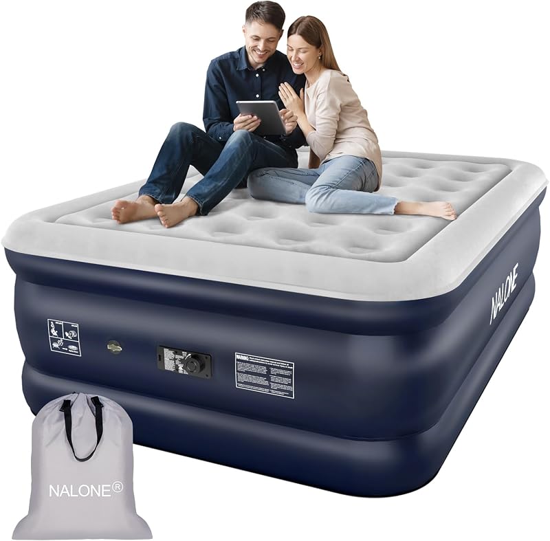 NALONE Air Bed Double with Built-In Pump 193x137x46cm Self-Inflating