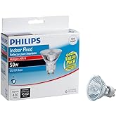 Philips 415760 50-Watt Halogen Indoor Flood MR16 GU10 Base 120-Volt Light Bulb, 6-Pack