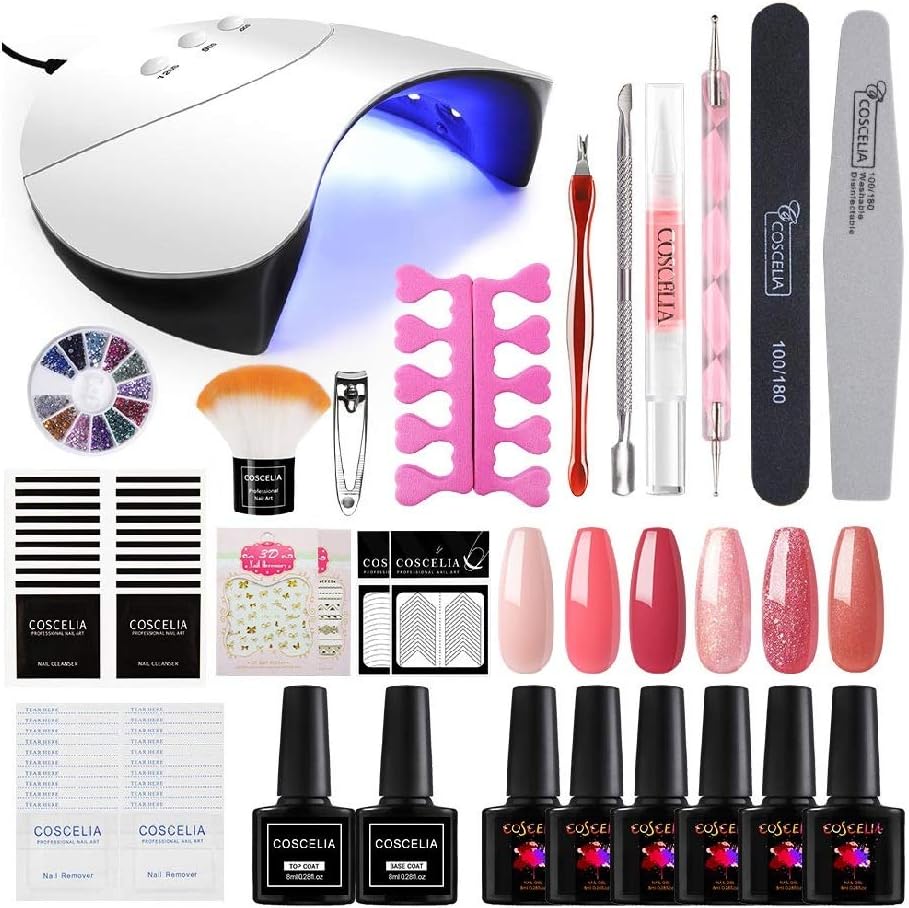 COSCELIA Gel Nail Polish Set 6 Colors Nail Gel Starter Kit 36W LED Nail
