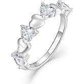 RGEMCY Stacking Ring for Women 925 Sterling Silver Heart Birthstone Cubic Zirconia Stacked Rings Eternity Wedding Band Anniversary Jewelry Gift Size 5-10