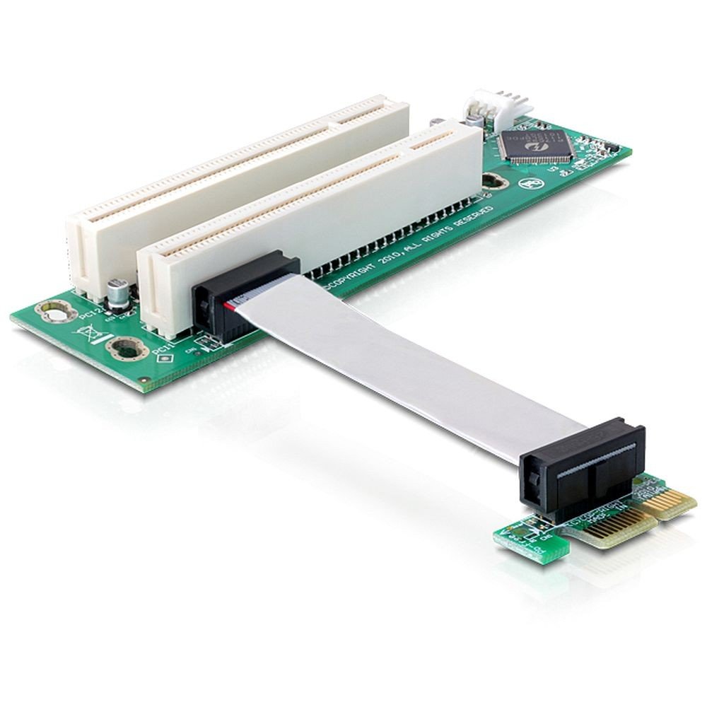 Delock compatible Riser card PCI Express x1 > 2x PCI 32Bit 5 V with flexible cable 9 cm left insertion - Riser Card