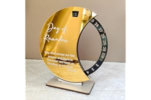 KYMY Ramadan Mubarak Advent Calendar, Acrylic Wooden Ramadan Countdown Calendars, Moon Shaped Ramadan Eid Mubarak Table Ornament Sign for Muslim Islamic Festival Party Home Art Craft Supplies