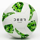 Deer Soccer Ball Size 5 for Adults, Training & Official Match Size Game Ball, 32-Panels TPU Shell with Fabric-Core Bladder, Deflated Indoor/Outdoor Green/White Soccer Balls