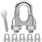 HARSKIYER 6 Pcs 3/8 Inch M10 Wire Rope Clamp with Wrench, 304 Stainless Steel Cable Clamps Wire Clips, U Bolt Clamp Saddle Fastener