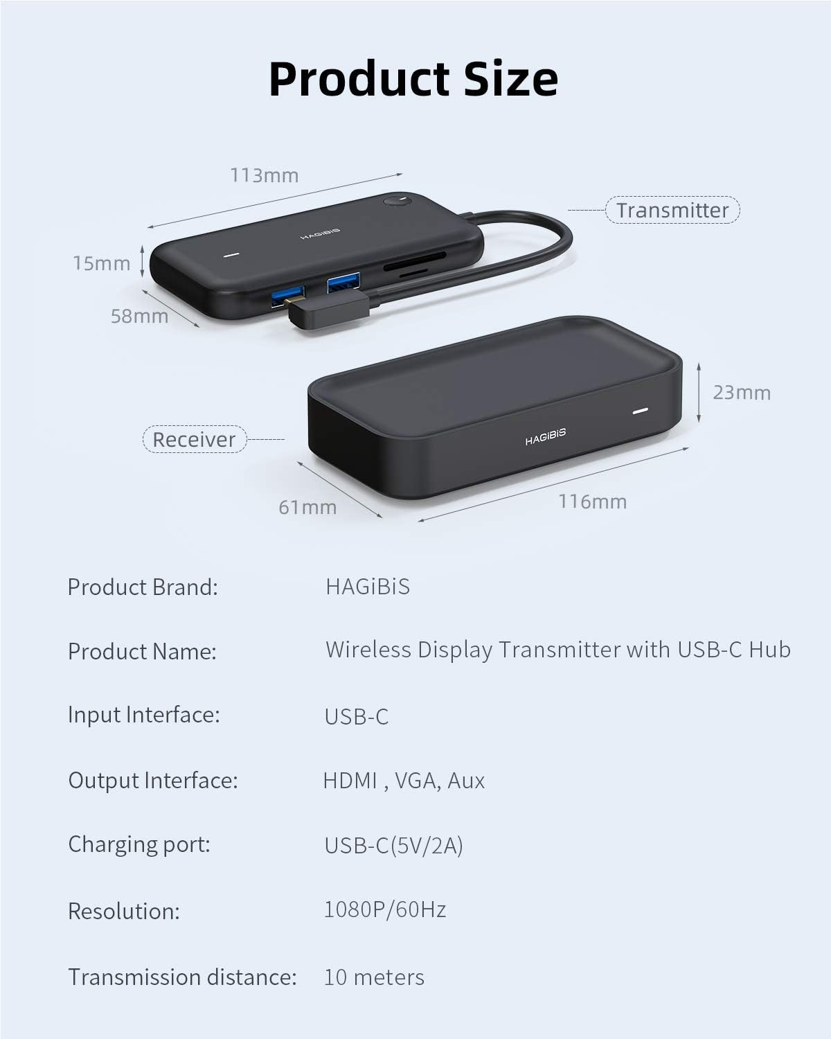 HiCast Wireless Display Adapter, Hagibis Wireless Display Transmitter with USB-C Hub, Plug and Play, Ultra Low Latency HDMI Dongle Smart Cast Enterprise Level 4K for iOS Android Netflix: Electronics