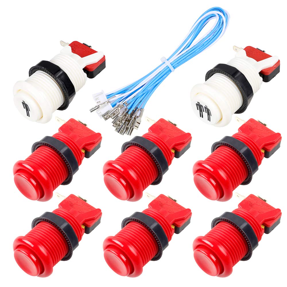 Fosiya 8X Arcade Buttons 30mm Happ Type Standard Push Buttons Switch with 20cm Buttons Cable for Arcade Joystick Arcade1up Games Console (Red)