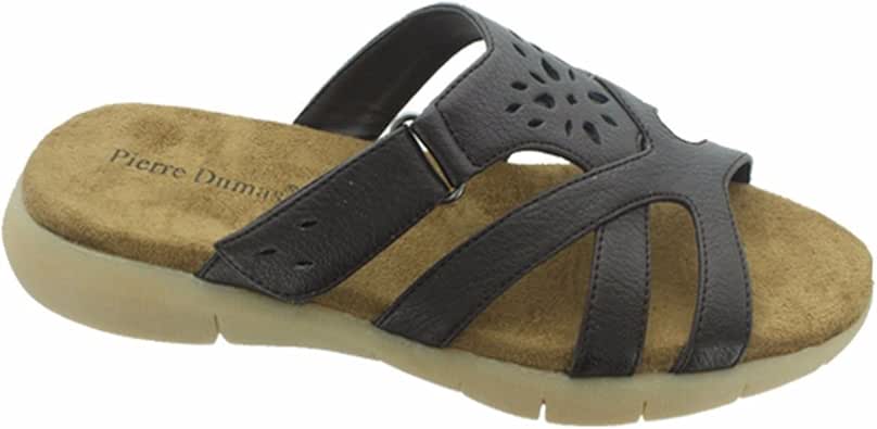Amazon.com | Pierre Dumas Women's Flex-3 Cut-Out Strappy Casual Comfort Slide Sandal, Brown, 7 
