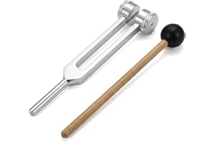 KRYTJACZ 128Hz Tuning Fork with Reflex Hammer, Aluminum Alloy, Sound Therapy Set for Meditation and Yoga, Silver, Includes St
