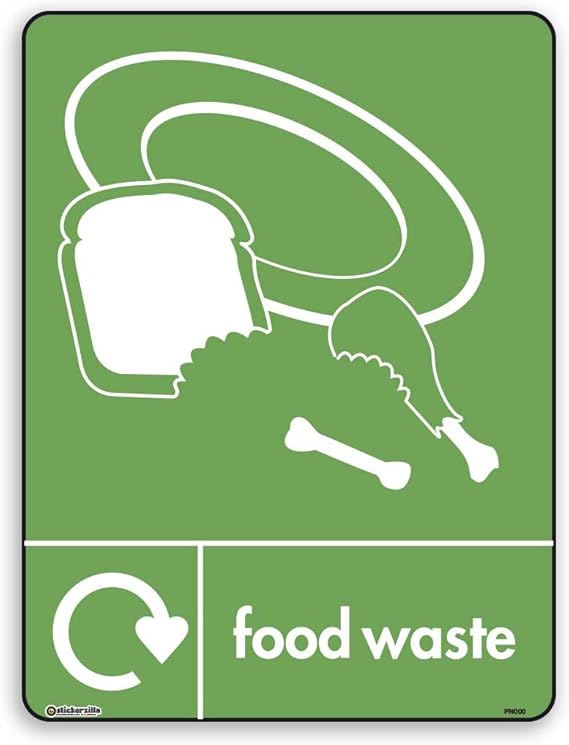 Food Waste Bin StickerSign WRAP, Self Adhesive Vinyl [A4 200mm x