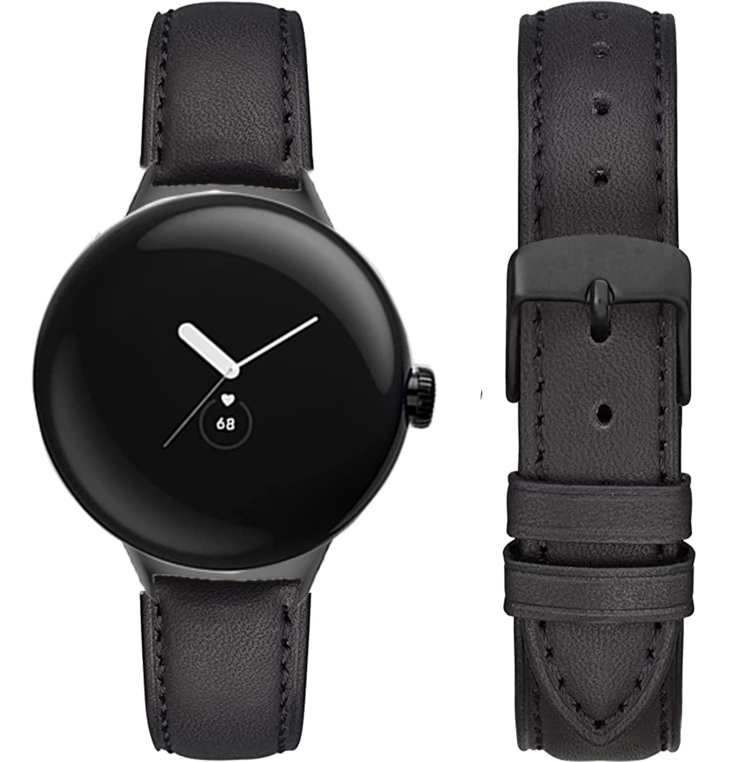 Compatible with Google Pixel Watch 2 Band, Blueshaweu Soft Classic Genuine Leather Replacement Strap Watchband Compatible with Google Pixel Watch/Pixel Watch 2 (Black)