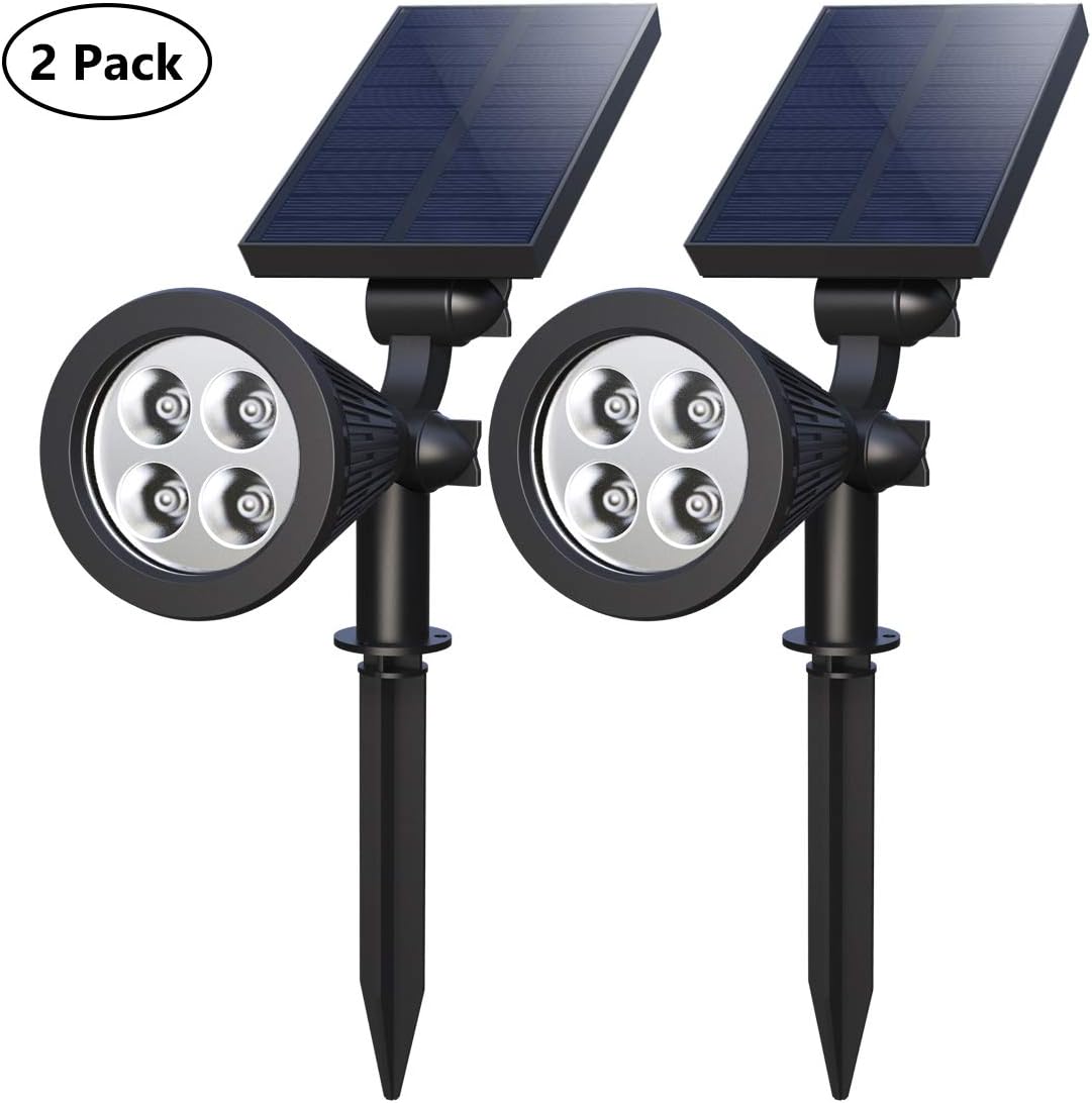 Solar Spotlights,4-LED Solar Landscape Lights 180 ° Adjustable Waterproof Outdoor Security Lighting 2-in-1 Solar Spotlight Auto On/Off for Backyard Driveway Patio Gardens Lawn Pool （2 Pack）