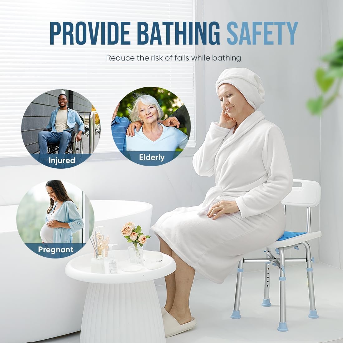 OasisSpace Heavy Duty Shower Chair with Back 500lb, EVA Padded Bath Seat with Height Adjustable Tube- Medical Tool Free Anti-Slip Shower Bench Bathtub Stool for Elderly, Senior, Handicap & Disabled