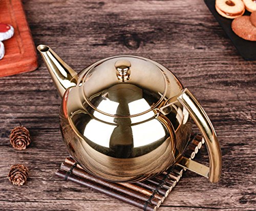 1.5 Liter Teapot Gold Pot with Infuser for Loose Tea Stainless Steel Coffee Kettle 6 Cup Induction Stovetop Tea Pot Strainer Office Hot Water Mirror Finish 1.6 Quart 51 Ounce by Onlycooker - Thumbnail 3