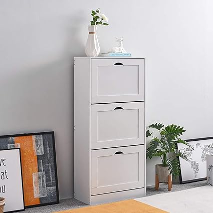 Keinode Shoe Cabinet With 3 Pull Down Drawers Wooden Storage