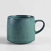 12oz Japanese Minimalistic Asian Aesthetic Rustic Handmade Ceramic Pottery Coffee Mug, Lead-Free Glaze Artisanal earthen Tea Mug, Sturdy Tea cup with handle, Handmade stoneware mugs for office (Teal)