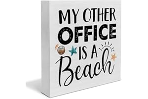 YIDOU My Other Office is a Beach Wood Box Sign Decor Desk Sign Beach Wooden Box Block Sign Summer Signs Farmhouse Home Shelf Wall Decoration