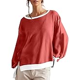 dzmelzu Women Crewneck Sweatshirt Long Sleeve Side Slit Casual Loose Pullover Tops Fall Outfits for Y2K Teen Girls Clothes