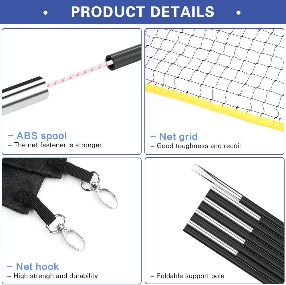 LEADNOVO Newest Portable Badminton Net Set, 3m Adjustable Foldable Volleyball Tennis Badminton Net with Carrying Bag for Outdoor, Indoor, Beach, Backyard, Park. No Tools or Stakes Required : Sports & Outdoors