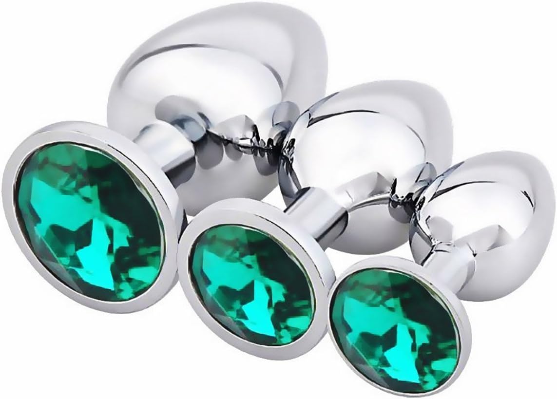 HuanSU 3pcs Jeweled Beginners B'utt Plùgs - Beginner Starter Set (Green)
