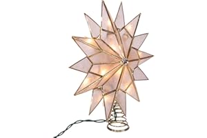 Kurt S. Adler UL3141 9.84" Brass Plated 7-Point Double Tip Capiz Star with Center Gem Tree Topper