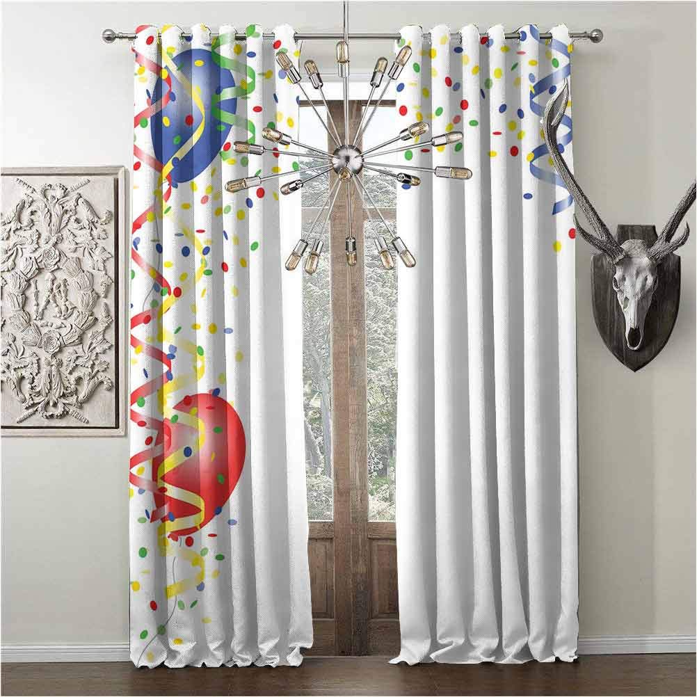 hengshu Blackout-curtians, Kids Party, Blackout Shades for Window, Childrens Birthday Concept with Balloons and Confetti Happy Surprise Cheerful, Blackout Panel, Multicolor, W108 x L108 Inch,