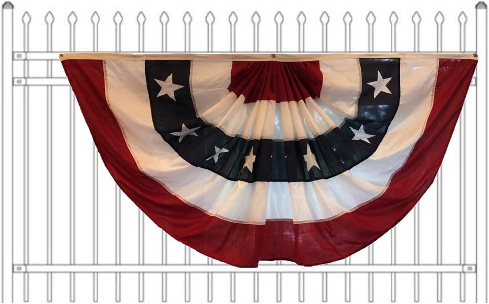 Gong Home Bunting Fan Flag, 3x6 Feet, American Pleated Fan Flag, Patriotic Decorations for Memorial Day, Sewn Stripes Canvas-Header Brass Grommets, Polycotton (72" x 36")