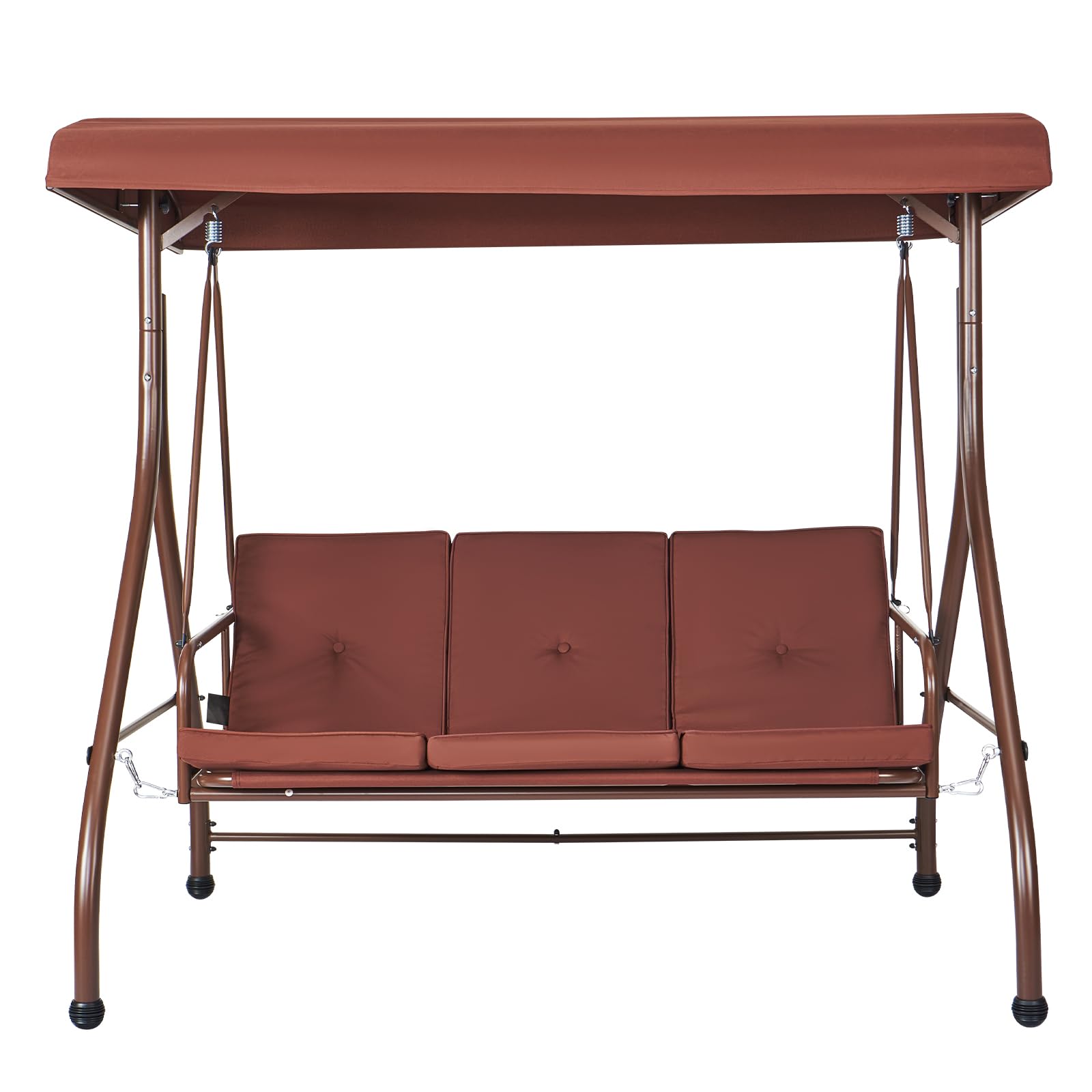 Photo 1 of VEVOR 3-Seat Patio Swing Chair, Converting Canopy Swing, Outdoor Patio Porch with Adjustable Canopy, Removable Thick Cushion and Alloy Steel Frame, for Balcony, Backyard, Poolside, Brown