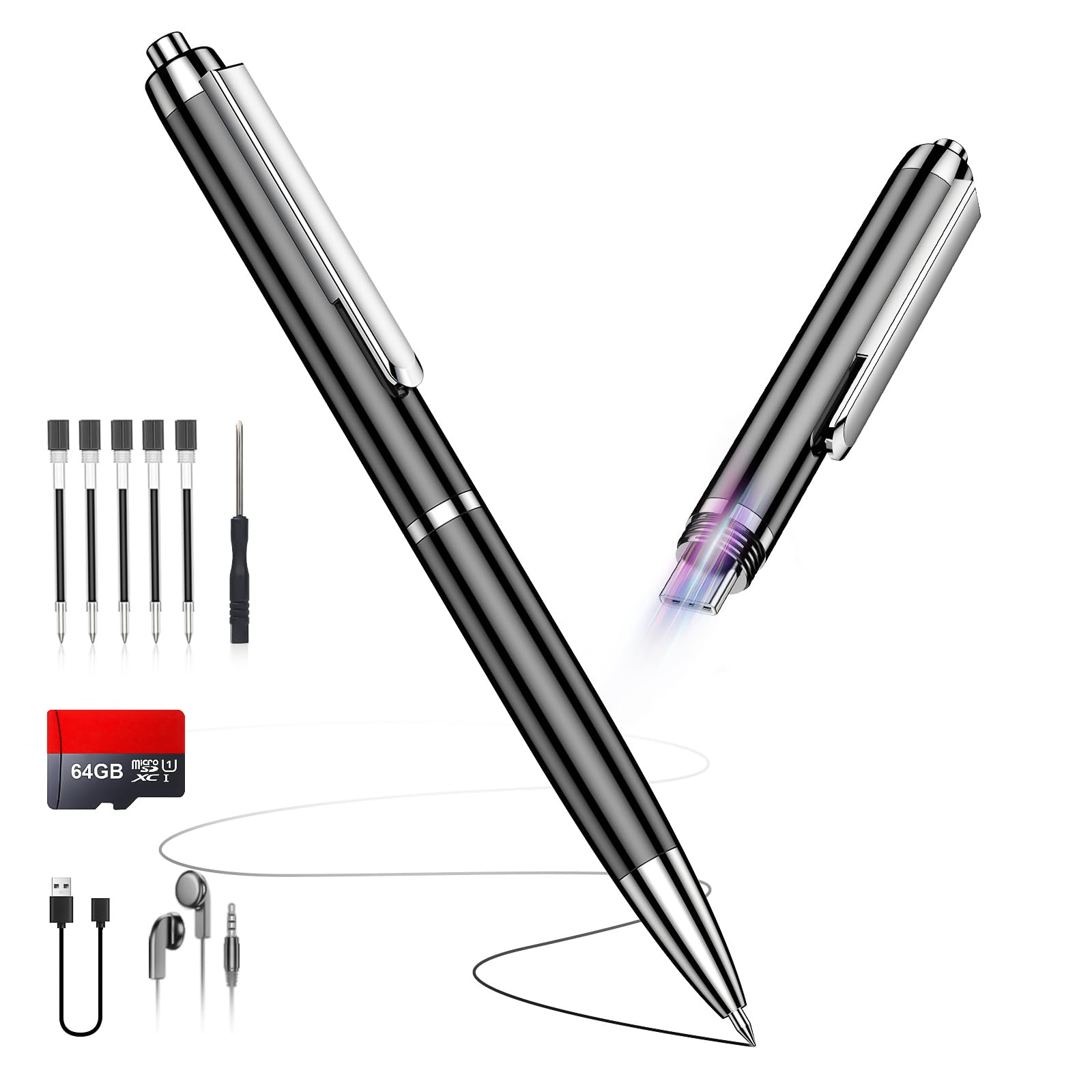 Photo 1 of 64GB (7200Hrs) Voice Recorder w/Type-C, Voice Activated Recorder with AI-Intelligent Noise Reduction, Audio Recording Device 90 Days Storage Capacity for Lectures Meeting, Class, Work, Interviews