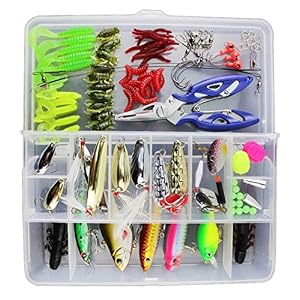 Vicloon Leurres De Pêche Kit 120pcs – Spinnerbaits,plastique Vers,minnow,popper,leurres,souples Pêche Jigs Crochets De Pêche – Kit D’appâts De Pêche Portable Avec Boîte
