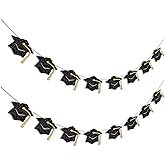 Vofrise Graduation Decorations Class of 2026 Black and Gold Graduation Banner Glitter Pre-strung Grad Cap Banner for 2026 Grad Decor Party Supplies