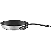Mauviel M'Cook CI 5-Ply Polished Stainless Steel Nonstick Round Frying Pan With Cast Iron Handle, 11.8-in, Made In France