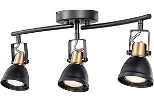 CRAFTRONOS 3 Light Foldable Track Lighting Kit, Matte Black Brass Finish Pivot Shades Rotatable Arm with GU10 Socket Modern Ceiling Spot Light for Kitchen,Bedroom,Living Room Home Improvement