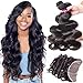 RECOOL 10A Brazilian Hair Body Wave Bundles with Frontal Closure Ear to Ear Lace Frontal with Bundles Wavy Human Hair Extensions Natural Color(16 18 20 With 14)